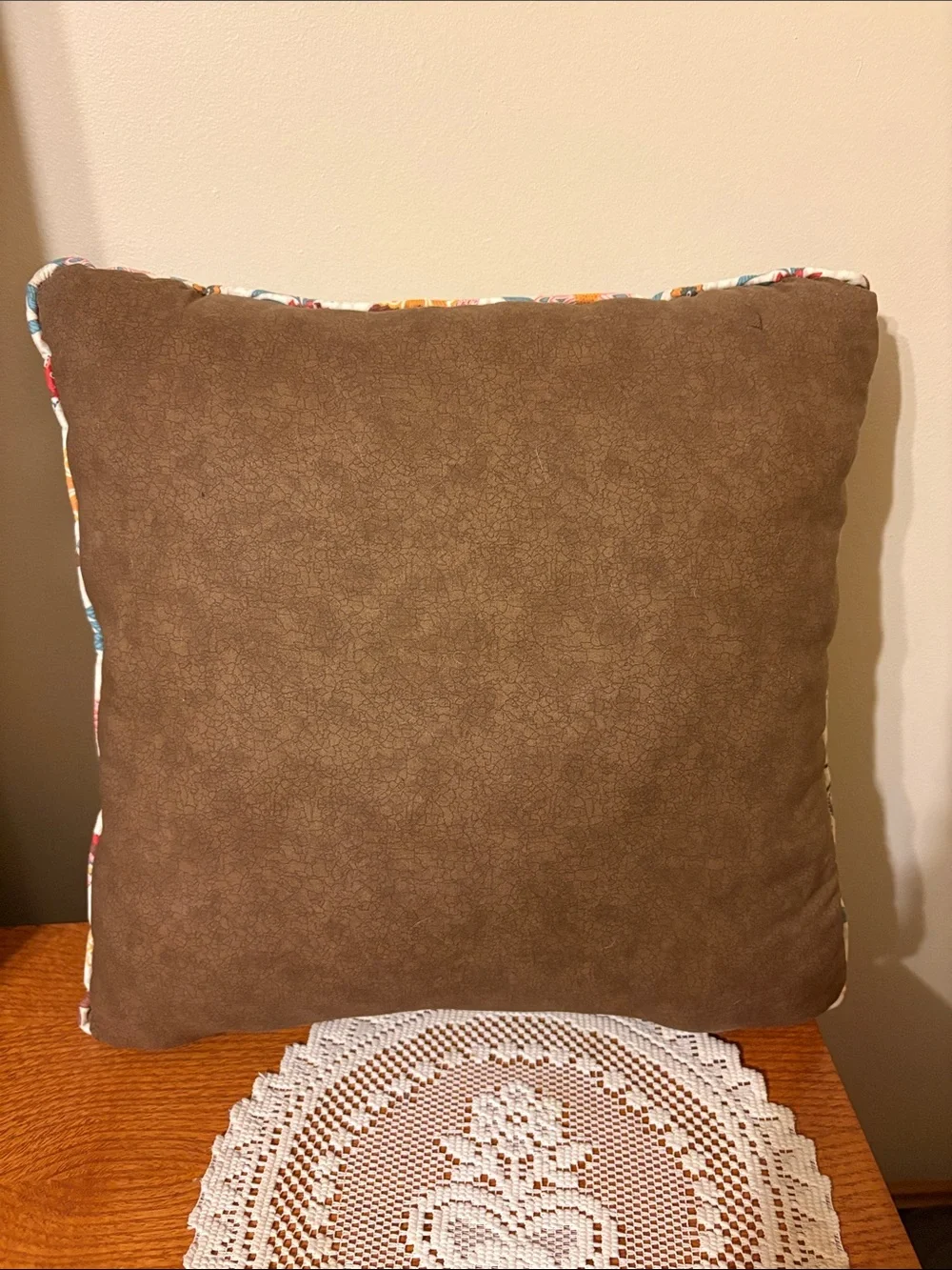 Hand Crafted Embroidered Heart & Bird Brown Quilted Throw Pillow